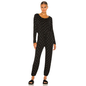 NWT REVOLVE Plush Heart Print Pajama Set Waffle Knit Women's Black Size Small